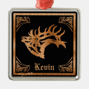 Bull Elk Wood Silhouette Metal Tree Decoration