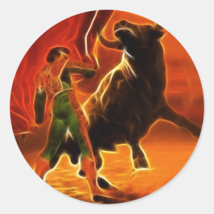Bull Fighter And El Toro Classic Round Sticker