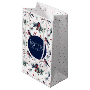 Bull-finch & Christmas Berries Pattern Small Gift Bag