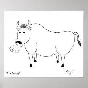 Bull Folk Art Poster