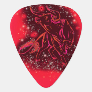 Bull Guitar Pick Running In Red Starry Night