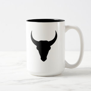 Bull Head Western Cowboy Horned Skull Two-Tone Coffee Mug