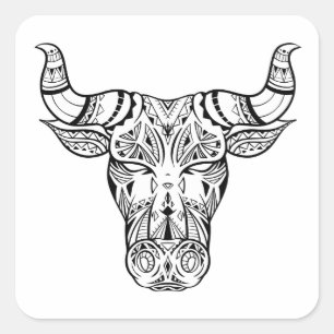 Bull head with boho decoration square sticker