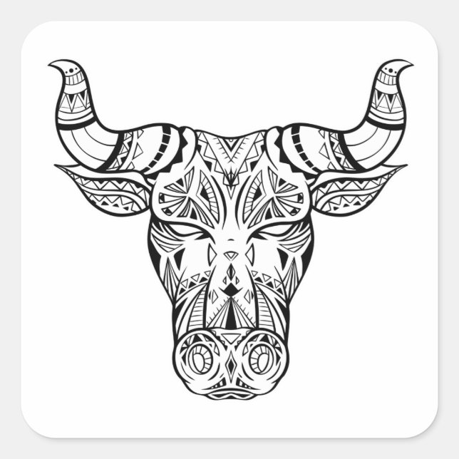 Bull head with boho decoration  square sticker (Front)
