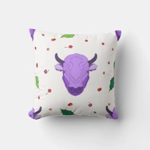 Bull,  holly,  mistletoe and berries. The symbol o Cushion