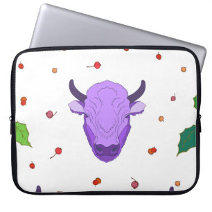 Bull, holly, mistletoe and berries. The symbol o Laptop Sleeve