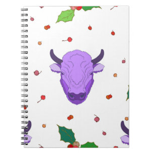 Bull, holly, mistletoe and berries. The symbol o Notebook