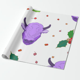 Bull,  holly,  mistletoe and berries. The symbol o Wrapping Paper