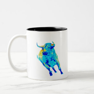 Bull in blue colour Two-Tone coffee mug
