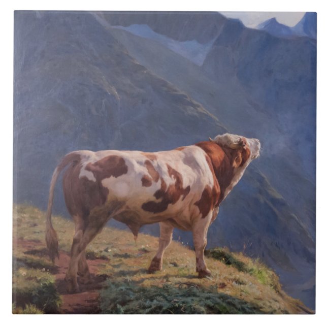 Bull in the Alps (by Eugène Burnand) Tile (Front)