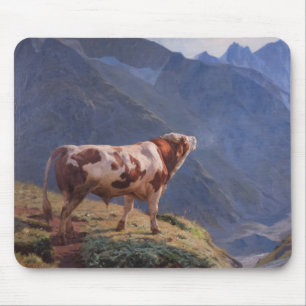 Bull in the Swiss Alps (by Eugène Burnand) Mouse Mat