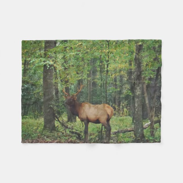 Bull Male Elk in autumn field Fleece Blanket (Front (Horizontal))