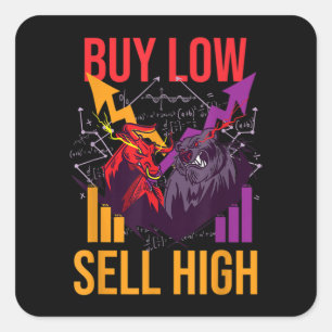 BULL MARKET BUY LOW SELL HIGH TRADING STOCK MARKET SQUARE STICKER