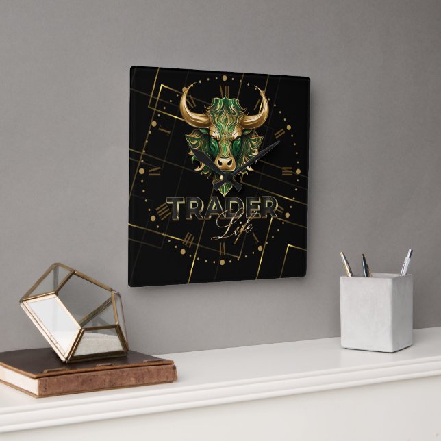 Bull market | Trader Life Square Wall Clock (Office)