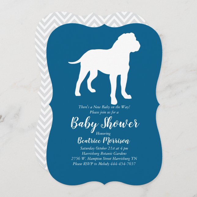 Bull Mastiff Dog Baby Shower Blue Boy Invitation (Front/Back)