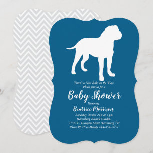 Bull Mastiff Dog Baby Shower Blue Boy Invitation