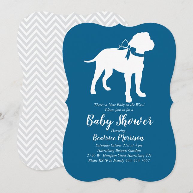 Bull Mastiff Dog Baby Shower Blue Boy Invitation (Front/Back)