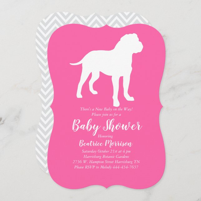 Bull Mastiff Dog Baby Shower Pink Girl Invitation (Front/Back)