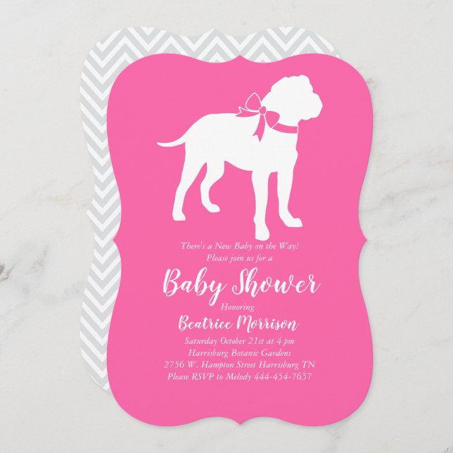 Bull Mastiff Dog Baby Shower Pink Girl Invitation (Front/Back)