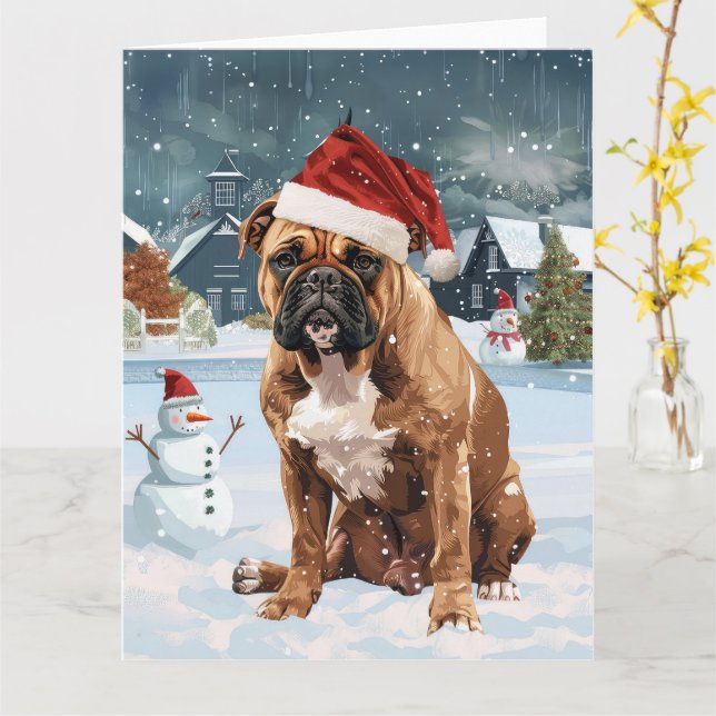 Bull Mastiff Dog Winter Wonderland Christmas Joy Card (Yellow Flower)