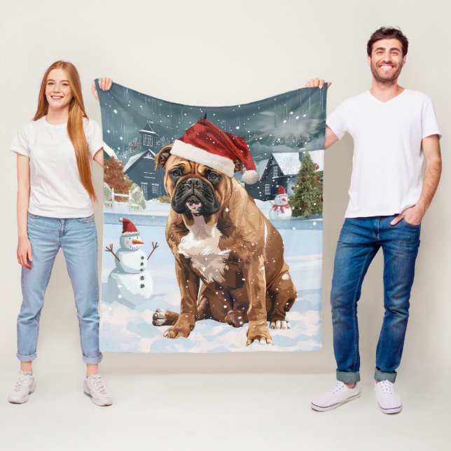 Bull Mastiff Dog Winter Wonderland Christmas Joy Fleece Blanket (In Situ)