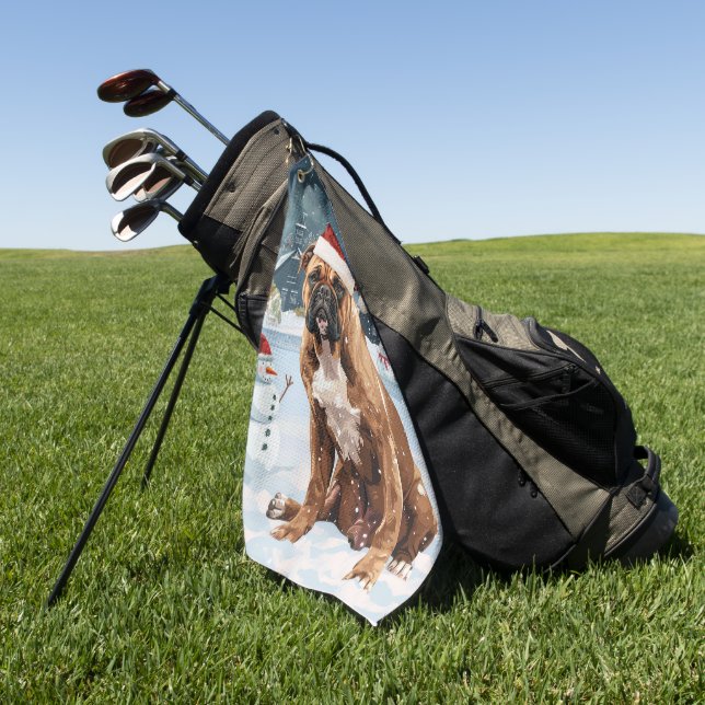 Bull Mastiff Dog Winter Wonderland Christmas Joy Golf Towel (Green)