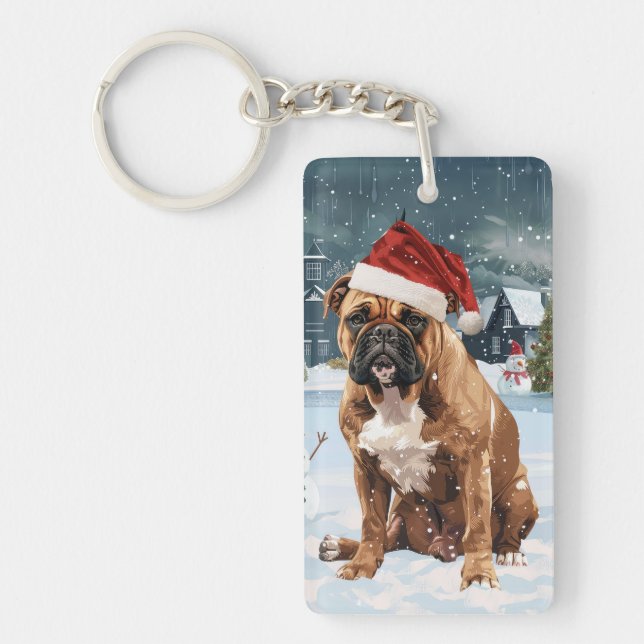 Bull Mastiff Dog Winter Wonderland Christmas Joy Key Ring (Front)