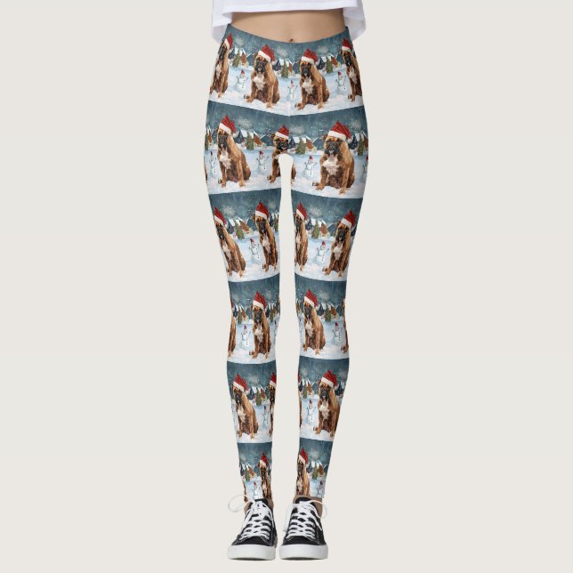 Bull Mastiff Dog Winter Wonderland Christmas Joy Leggings (Front)