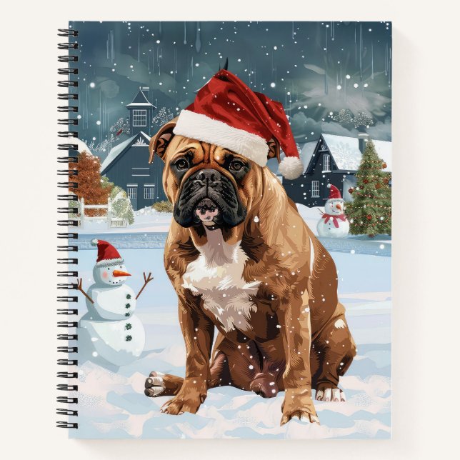 Bull Mastiff Dog Winter Wonderland Christmas Joy Notebook (Front)