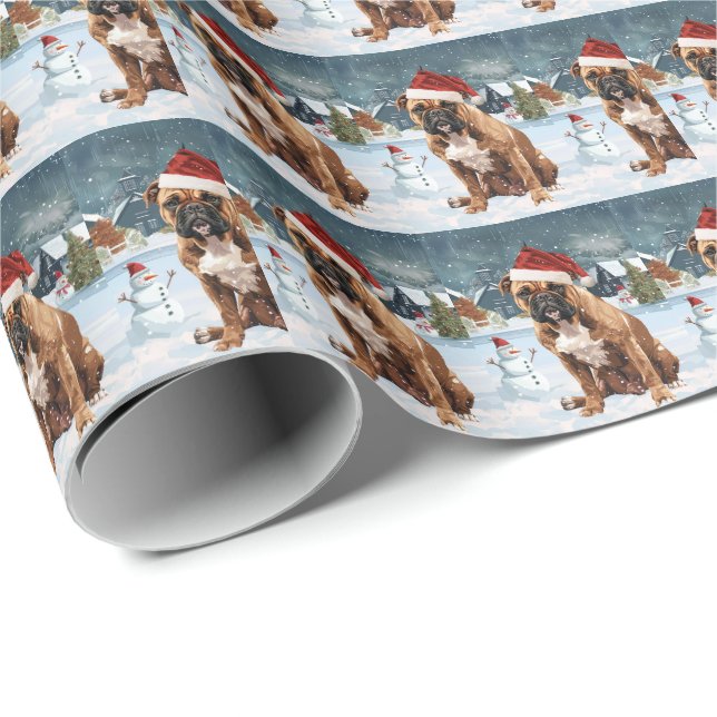 Bull Mastiff Dog Winter Wonderland Christmas Joy Wrapping Paper (Roll Corner)