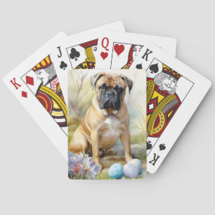 Bull Mastiff Dog with Easter Eggs Holiday  Playing Cards