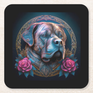 Bull Mastiff Peers Through A Time Portal Square Paper Coaster