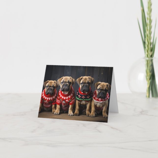 Bull Mastiff Puppies Christmas Card (Front)