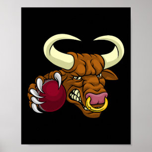Bull Minotaur Longhorn Cow Cricket Cartoon Poster