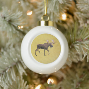 Bull Moose Ceramic Ball Christmas Ornament