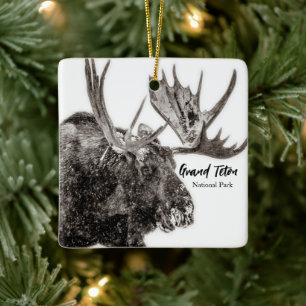 Bull Moose in Snow Grand Teton  Ceramic Ornament