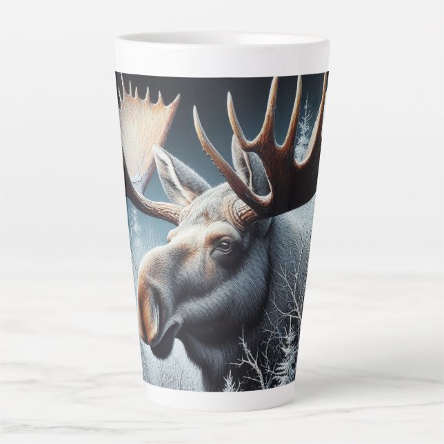 Bull Moose in Thick Brush and Pine Trees Latte Mug (Front)