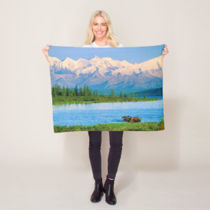Bull moose in Wonder Lake Fleece Blanket