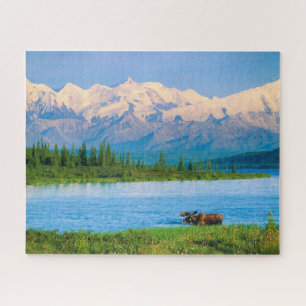 Bull moose in Wonder Lake Jigsaw Puzzle