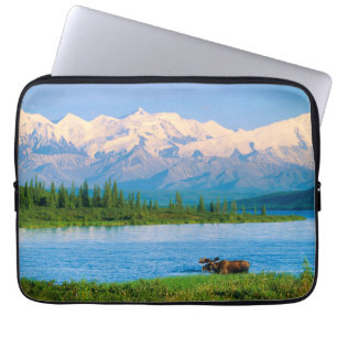 Bull moose in Wonder Lake Laptop Sleeve