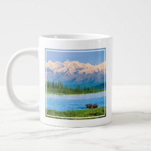 Bull moose in Wonder Lake Large Coffee Mug