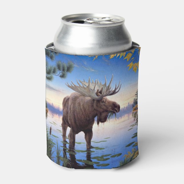 Bull Moose Mountain River Scene Can Cooler (Can Front)