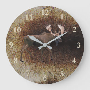 Bull Moose On Caribou Fur Large Clock