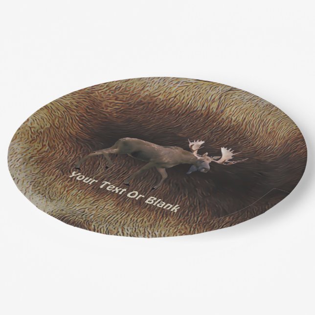 Bull Moose On Caribou Fur Paper Plate (Angled)