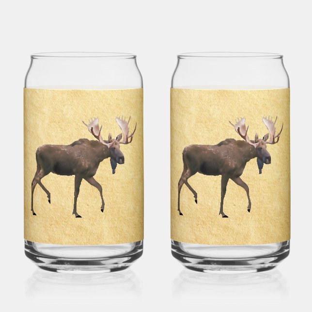 Bull Moose On Old Paper Can Glass (Front)
