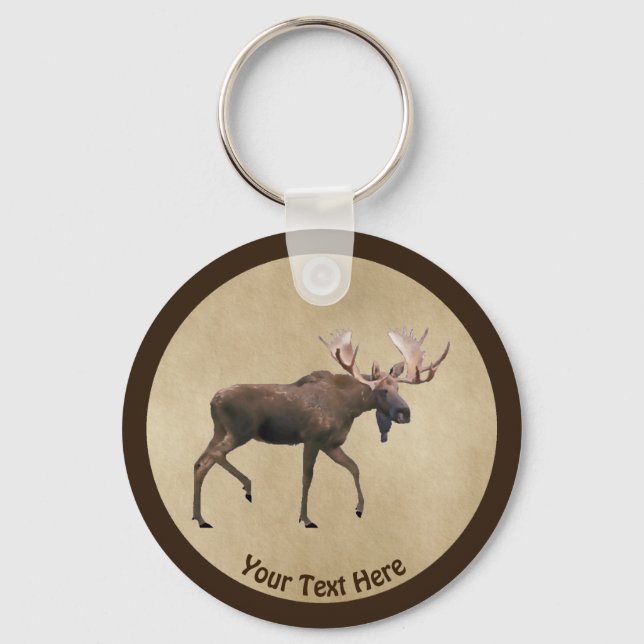 Bull Moose On Old Paper Key Ring (Front)