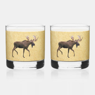 Bull Moose On Old Paper Whiskey Glass