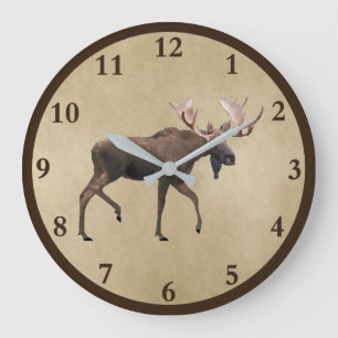 Bull Moose On Parchment Large Clock