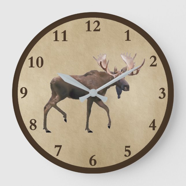 Bull Moose On Parchment Large Clock (Front)
