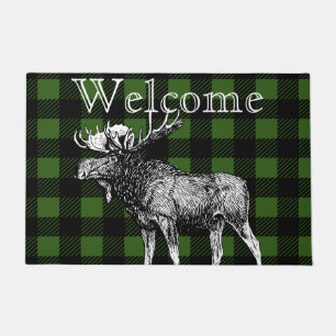 Bull Moose Red and Black Buffalo Check Plaid Doormat